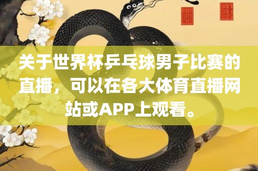 关于世界杯乒乓球男子比赛的直播，可以在各大体育直播网站或APP上观看。