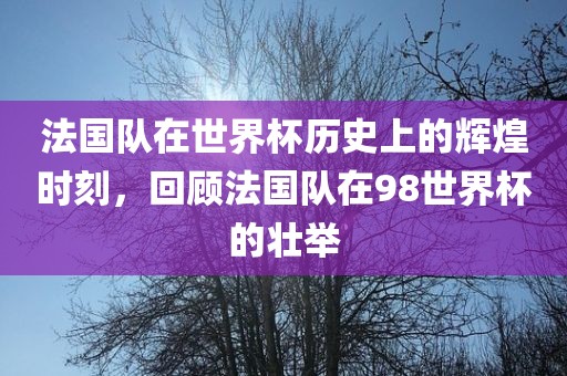 法国队在世界杯历史上的辉煌时刻，回顾法国队在98世界杯的壮举