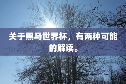 关于黑马世界杯，有两种可能的解读。