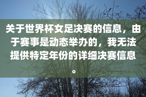 关于世界杯女足决赛的信息，由于赛事是动态举办的，我无法提供特定年份眉山市正发家政服务有限公司的详细决赛信息。