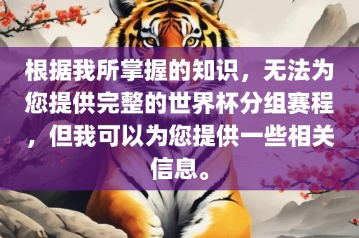 根据我所掌握的知识，无法为您提供完整的世界杯分组赛程，但我可以为您提供一些相关信息。