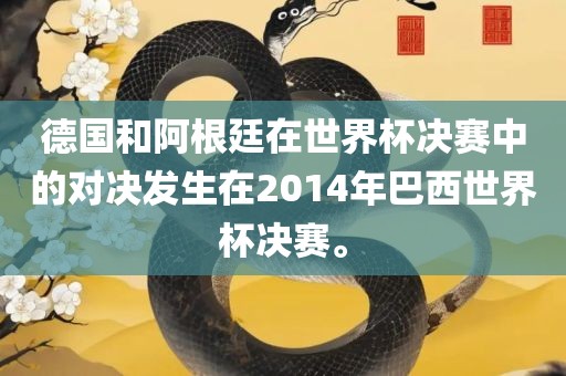德国和阿根廷在世界杯决赛中的对决发生在2014年巴西世界杯决赛。眉山市正发家政服务有限公司