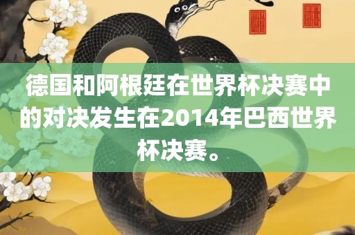 德国和阿根廷在世界杯决赛中的对决发生在2014年巴西世界杯决赛。眉山市正发家政服务有限公司