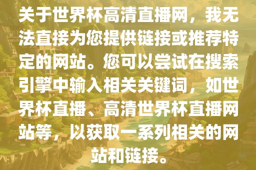 关于世界杯高清直播网，我无法直接为您提供链接或推荐特定的网站。您可以尝试在搜索引擎中输入相关关键词，如世界杯直播、高清世界杯直播网站等，以获取一系列相关的网站和链接。眉山市正发家政服务有限公司
