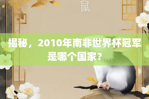 揭秘，2010年南非世界杯冠军是哪个国家？眉山市正发家政服务有限公司