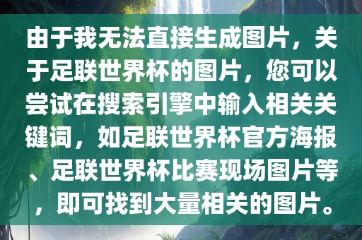 由于我无法直接生成图片，关于足联世界杯的图片，您可以尝试在搜索引擎中输入相关关键词，如足联世界杯官方海报、足联世界杯比赛现场图片等，即可找到大量相关的图片。