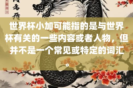 世界杯小加可能指的是与世界杯有关的一些内容或者人物，但并不是一个常见或特定的词汇。眉山市正发家政服务有限公司