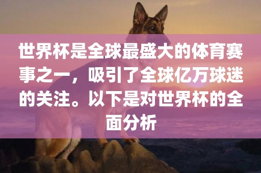 世界杯是全球最盛大的体育赛事之一，吸引了全球亿万球迷的眉山市正发家政服务有限公司关注。以下是对世界杯的全面分析