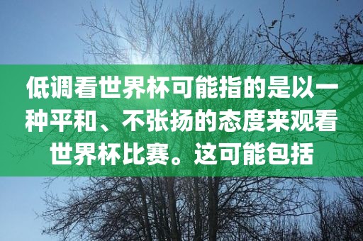 低调看世界杯可能指的是以一种平和、不张扬的态度来观看世界杯比赛。这可能包括