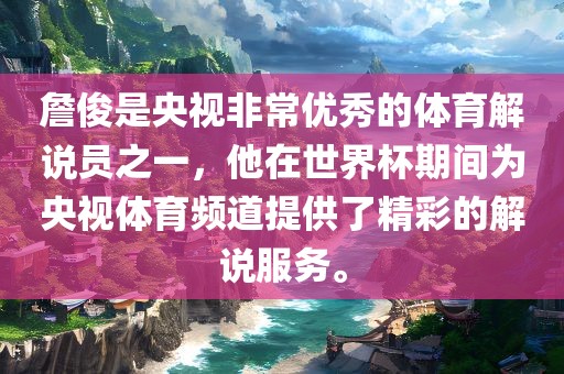 詹俊是央视非常优秀的体育解说员之一，他在世界杯期间为央视体育频道提供了精彩的解说服务。