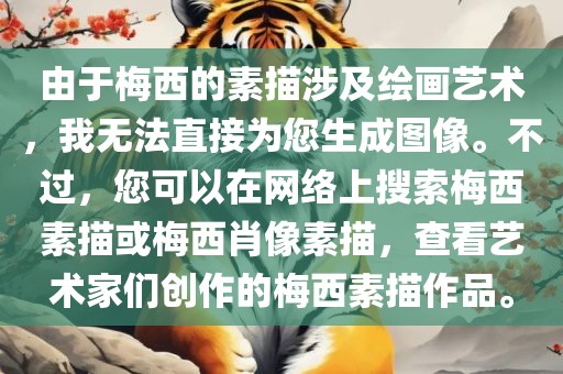由于梅西的素描涉及绘画艺术，我无法直接为您生成图像。不过，您可以在网络上搜索梅西素描或梅西肖像素描，查看艺术家们创作的梅西素描作品。